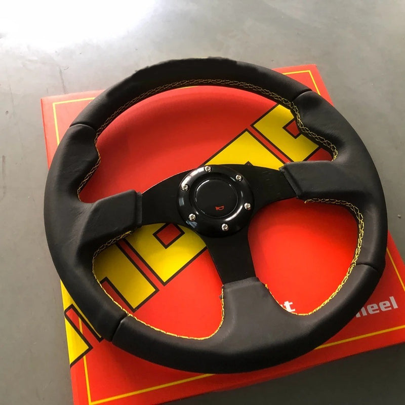 Universal 14 Inch Car Steering Wheel In Leather Stuff For Car 1 Pc