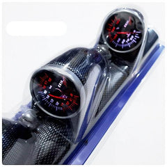 Car 12V 3in1 Carbon Fiber HKS Triple Pillar Gauge Meter Volt & Water Temp & RPM For Car 1 Pc