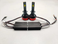 2 Pcs Set LIUHAWK Bi Xenon Projector DRL Fan Shape Style Shroud 85 Watt SMD Complete Set White - Blue