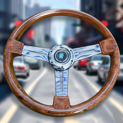 Universal Vintage Style Classic Steering Wheel Wood with Polished Sports Steering Wheel