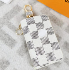 Premium Quality Check Pattern Leather Key Cover 1 PC White