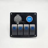 Universal 5-inch Switch Panel With Rocker Switches +12V Power Outlet + Push Start (Blue)