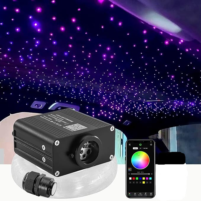 Liuhawk Single Head Fiber Optic 9.5ft Starlight Headliner Kit  500 Pcs 0.75mm with 100 pcs 1mm Meter Shooting Star, Sound Activated Remote APP Control CAR And HOME Roof Decor