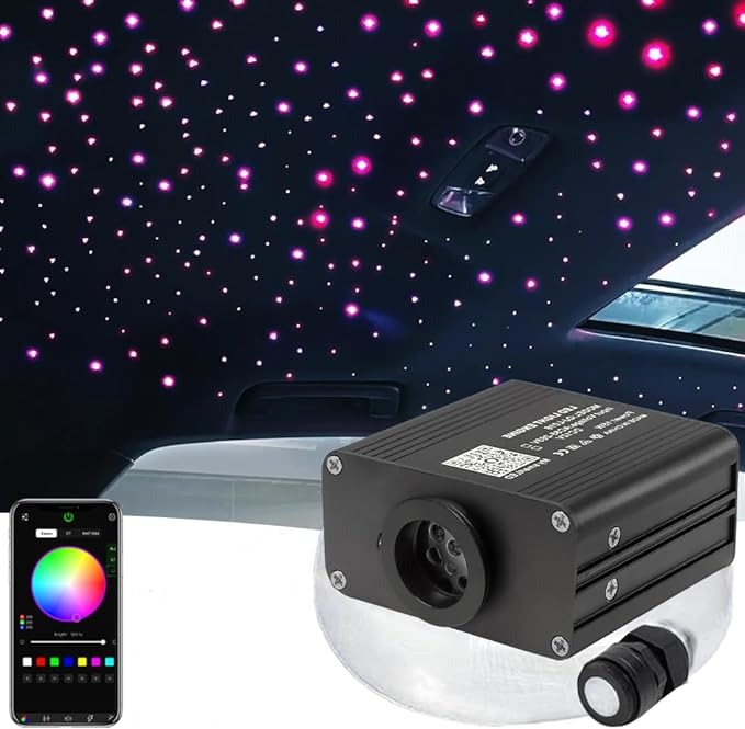 Liuhawk Single Head Fiber Optic 9.5ft Starlight Headliner Kit  500 Pcs 0.75mm with 100 pcs 1mm Meter Shooting Star, Sound Activated Remote APP Control CAR And HOME Roof Decor