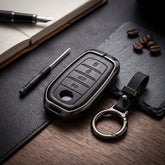 Fortuner 4 Button Elite Series Metallic Car Key Case Luxury Zinc Alloy Protection Case(Black)