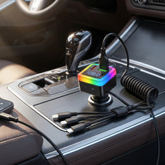1 Pc Universal Elite Series 3 in 1 Car Charger Dynamic RGB Glow Digital Voltage Display Integrated Triple-Connector Fast Charge Cable