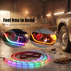 LED Strip Flexible RGB Snake Style Headlight DRL Daytime Running Light With indicator