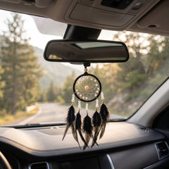 1 Pc Universal Hanging Feather Dreamcatcher Ring For Car in Premium Quality (Black)