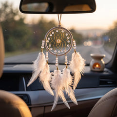 1 Pc Universal Hanging Feather Dreamcatcher Ring For Car in Premium Quality (White)