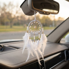 1 Pc Universal Hanging Feather Dreamcatcher Ring For Car in Premium Quality (White)