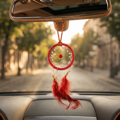 1 Pc Universal Hanging Feather Dreamcatcher Ring For Car in Premium Quality (Red)