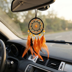1 Pc Universal Hanging Feather Dreamcatcher Ring For Car in Premium Quality (Orange)