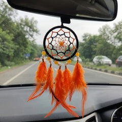 1 Pc Universal Hanging Feather Dreamcatcher Ring For Car in Premium Quality (Orange)