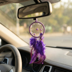 1 Pc Universal Hanging Feather Dreamcatcher Ring For Car in Premium Quality (Purple)