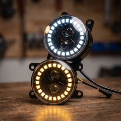 Ultra-Bright Universal Dual Projector LED Fog Lamps Lights With 2 Color Halo DRL