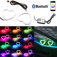 Universal Angel Eye Heart Shape Ring APP Control RGB LED for Car Headlight 2 Pcs Set