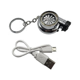 Car Turbo Key Chain With Electric Lighter USB Rechargeable Cigarette Lighter Key Ring with LED Light and Sound 1 Pc