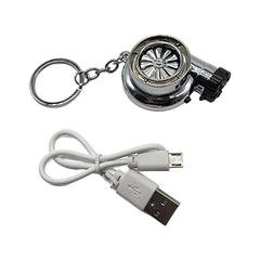 Car Turbo Key Chain With Electric Lighter USB Rechargeable Cigarette Lighter Key Ring with LED Light and Sound 1 Pc