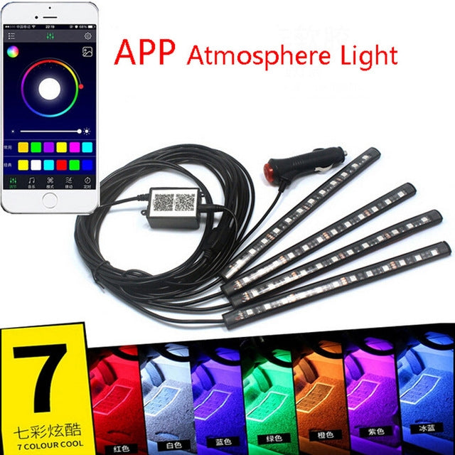 Atmosphere Lamp Kit Bluetooth Phone Control Car Strip Light Flexible