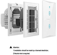 Smart Light Switch, WIFI 2-Gang Wall Wireless Tempered Glass Touch-Screen Switch