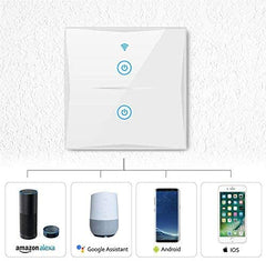 Smart Light Switch, WIFI 2-Gang Wall Wireless Tempered Glass Touch-Screen Switch