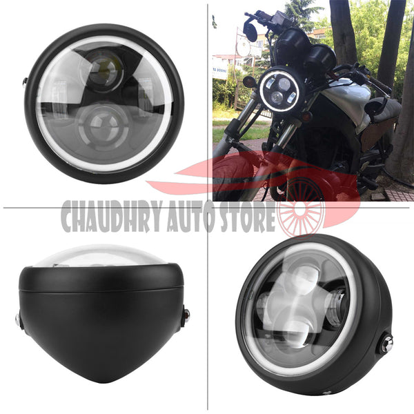 6.5 Inch LED Motorcycle Projector Headlight Cafe Racer Style Drl Black