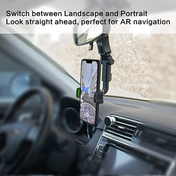 Universal Center Mirror Mobile Holder Hanging Adjustable 360 Degree Rotatable Rear View Mirror Phone Mount Compatible with 3-7.2 Inch Phones
