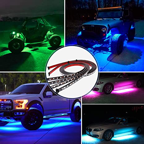Universal Car Under Glow lights, Smart Exterior Car Light Strip Kit, Waterproof Under Glow Kit For Car With APP