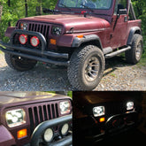 Universal LED Jeep Headlight Projector Headlamp Style 5x7 Square Sealed Beam Hi-Low 2 Pcs Set