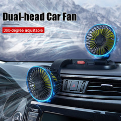Portable USB Fan 360° Double Head Rotating With Adjustale 180° Up Down For Desktop/ Car / Truck Van USB Controlled 5 Inch Size