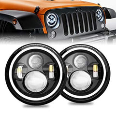 Jeep Headlight 7 Inch with Full DRL Ring Round 2 Pcs Set