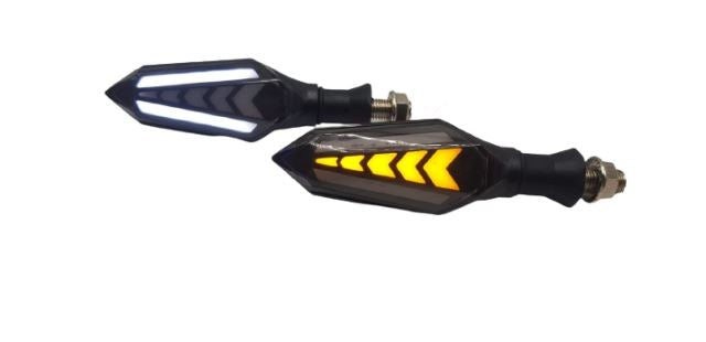 Bike Indicator Slide Arrow Running Style With Lava DRL White - Yellow 2 Pcs Set