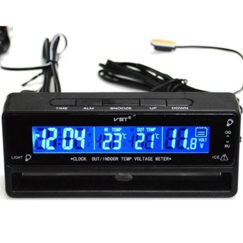Car Digital Clock With Thermometer Solar Powered Auto Dashboard