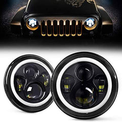 Jeep Headlight 7 Inch with Full DRL Ring Round 2 Pcs Set