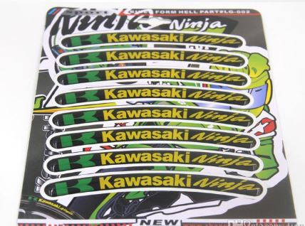 Kawasaki 3D GEL 8pc Set Rim Sticker For Motorcycle