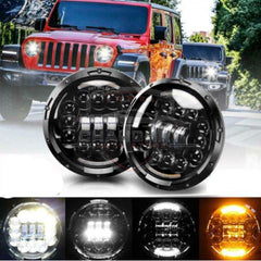 Jeep Round Headlight 7 Inch Projector style Side Cut 2 Pcs Set