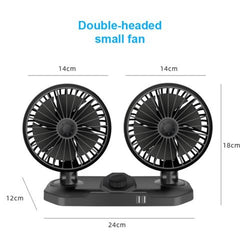 Universal 360 Degree Super Flexible Car Double Head Fan 12V-24V Dual With USB Charger