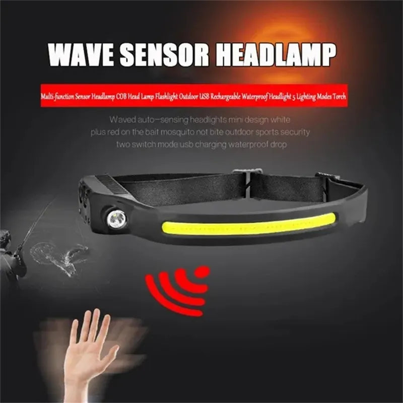 Single Line LED Headlamp Emergency Light USB Rechargeable COB Headligh ...