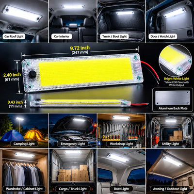 12V Ultra Bright COB LED Dome Light for Car Interior, Trunk, Camping, Emergency & Mechanical Work