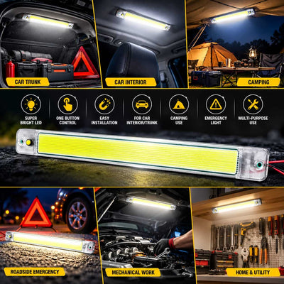 12V Ultra Bright COB LED Strip Dome Light for Car Interior, Trunk, Camping, Emergency & Mechanical Work