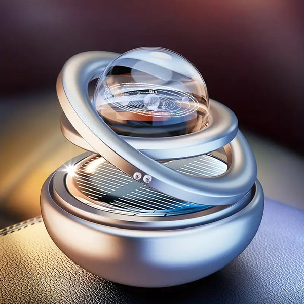 Universal Solar Power Car Perfume Air Freshener 360° Rotating Car Perfume Solar Energy Fragrance Car 1 Pc (Silver)