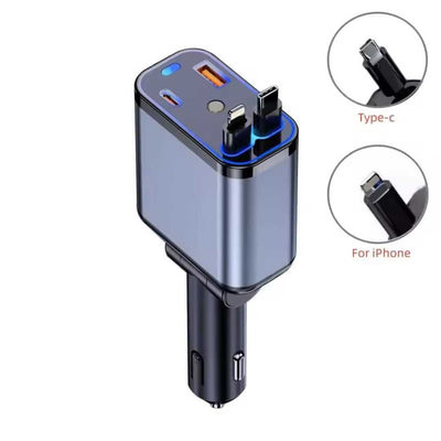1 Pc 120W Max Retractable 5 in 1 Car Charger With Starlight Projection in Car Roof Type C+iOS Car Phone Cable Compatible with Smart Phone
