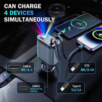 1 Pc 120W Max Retractable 5 in 1 Car Charger With Starlight Projection in Car Roof Type C+iOS Car Phone Cable Compatible with Smart Phone