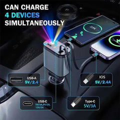1 Pc 120W Max Retractable 5 in 1 Car Charger With Starlight Projection in Car Roof Type C+iOS Car Phone Cable Compatible with Smart Phone