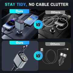 1 Pc 120W Max Retractable 5 in 1 Car Charger With Starlight Projection in Car Roof Type C+iOS Car Phone Cable Compatible with Smart Phone