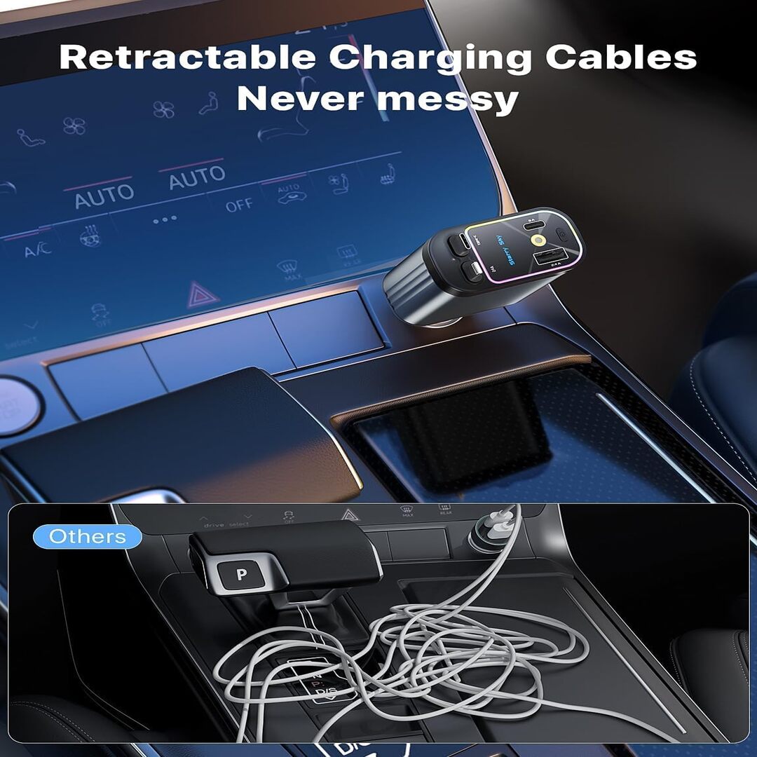 1 Pc 120W Max Retractable 5 in 1 Car Charger With Starlight Projection in Car Roof Type C+iOS Car Phone Cable Compatible with Smart Phone