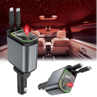 1 Pc 120W Max Retractable 5 in 1 Car Charger With Starlight Projection in Car Roof Type C+iOS Car Phone Cable Compatible with Smart Phone
