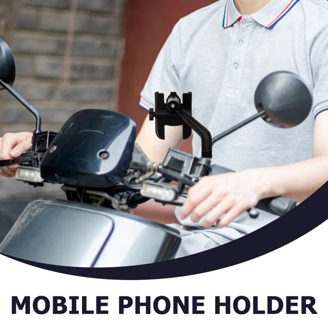 1 Pc Metal Body 360 Degree Bike Mobile Holder Adjustable With Mirror Fitting