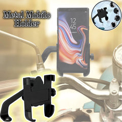 1 Pc Metal Body 360 Degree Bike Mobile Holder Adjustable With Mirror Fitting