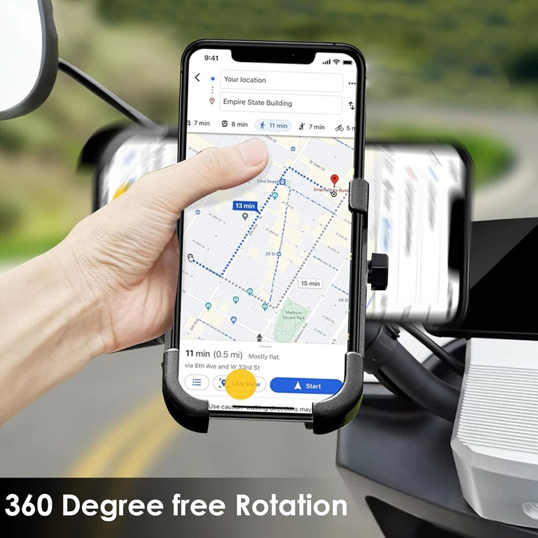 1 Pc Metal Body 360 Degree Bike Mobile Holder Adjustable With Mirror Fitting